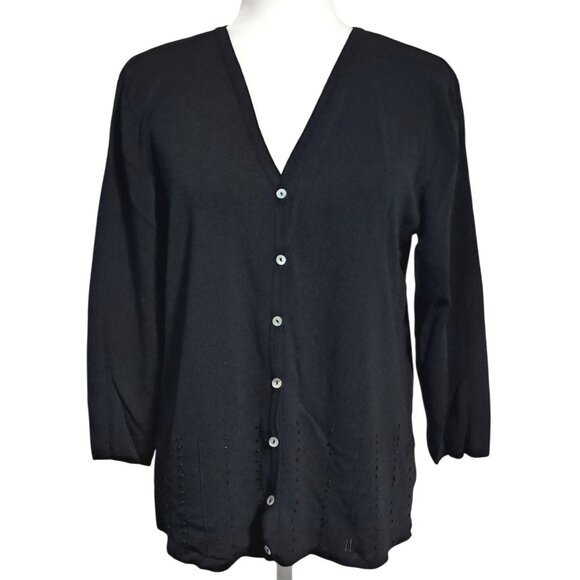 Black Finity Womens Button-Up Cardigan Sweater 1X Glass Beaded Rayon & Nylon Lig - Picture 1 of 9